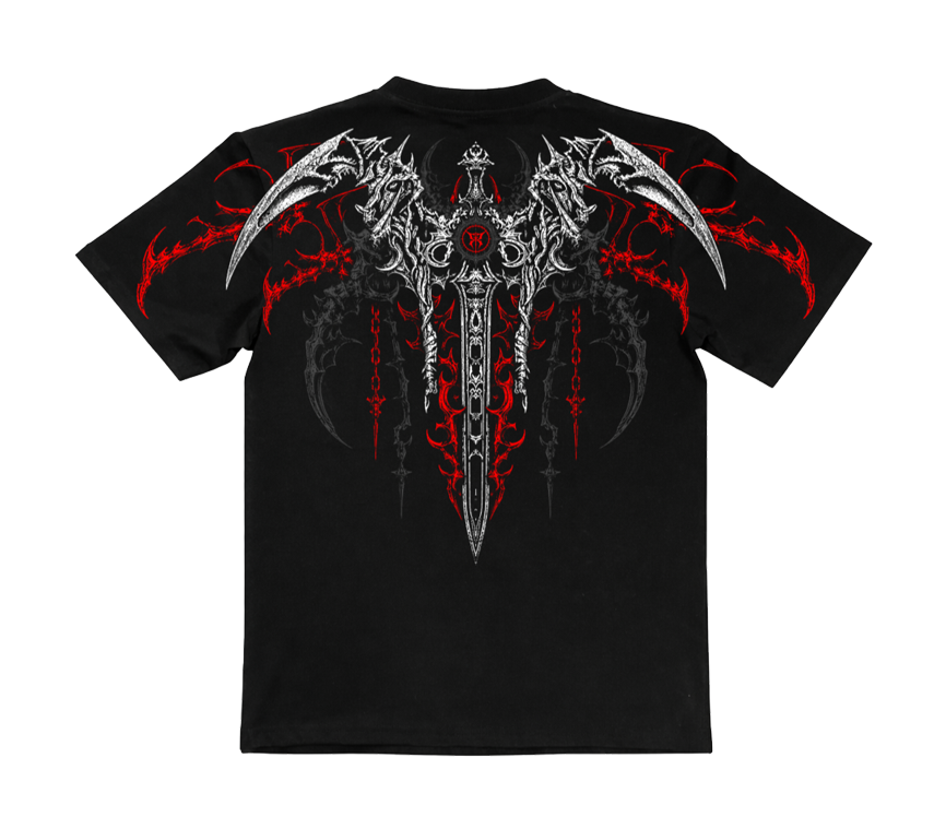 Netherblade Oversize Tee – Blood Ash